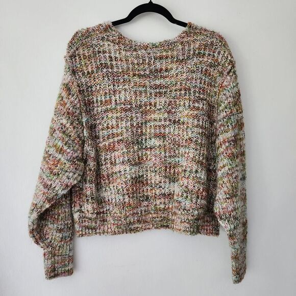 Free People Multi-colored V-Neck large knit pullover oversized sweater size XS - Picture 5 of 8